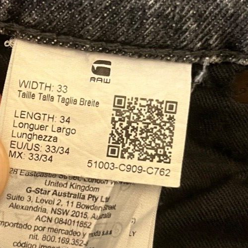 G Star Raw 3301 Jeans Straight Tapered Size Men 33x34 Blue Denim Pants Gray