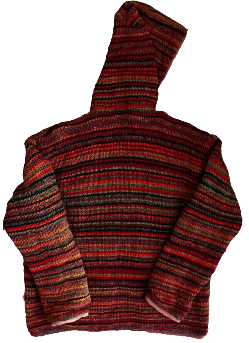 Pachamama Hand Made Wool Hoodie Sweater Handknit Sweatshirt Size M Made in Nepal