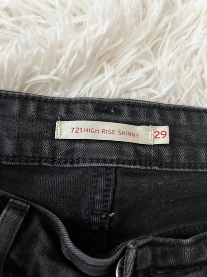 Levis 721 Black Jeans Womens 29x30 High Rise Skinny Fit Denim Pants Black Tab