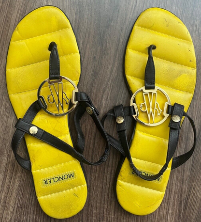 Moncler Sandals Flip Flops Yellow Rubber Leather Women Size 36 Made in Italy