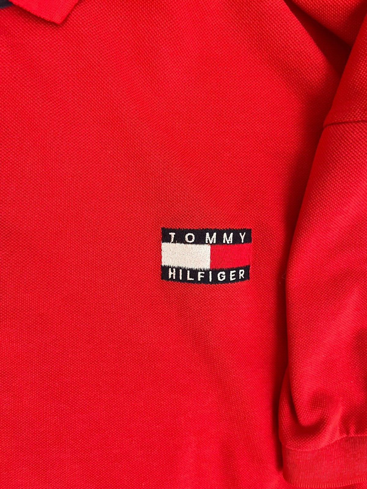Vintage Tommy Hilfiger Polo Shirt Red Cotton Made in USA Size Men XXL