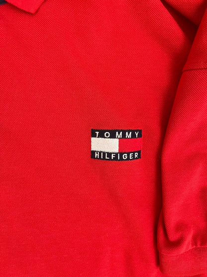 Vintage Tommy Hilfiger Polo Shirt Red Cotton Made in USA Size Men XXL
