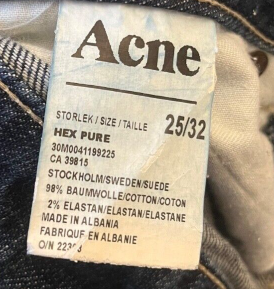 Acne Studios Jeans Hex Pure Women Size 25/32 Denim Pants Straight Leg Skinny