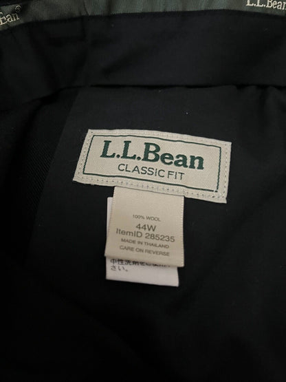 LL Bean Classic Fit 100% Wool Black Pants Trousers Mens 44W Straight Leg