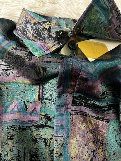Vintage Christian Dior 70s Button Up Short Sleeve Shirt Silk Seide Men Size XL