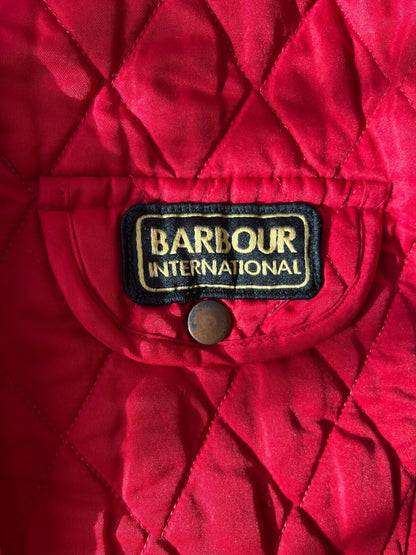Barbour International Belted Quilted Jacket Full Zip Red Women Size L
