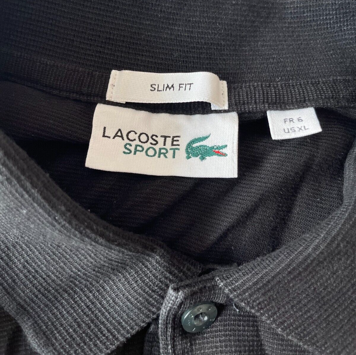 Lacoste Sport Polo Shirt Black Long Sleeve Cotton Men Size XL Slim Fit