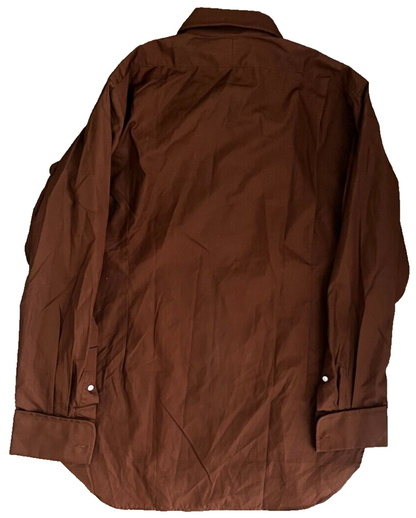 Christian Dior Button Up Long Sleeve Shirt Brown Solid Cotton Men Size 16.5 - 34