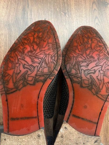 Floris Van Bommel Leather Shoes Oxford Snake Skin Loafer Navy Brown Size Men 9