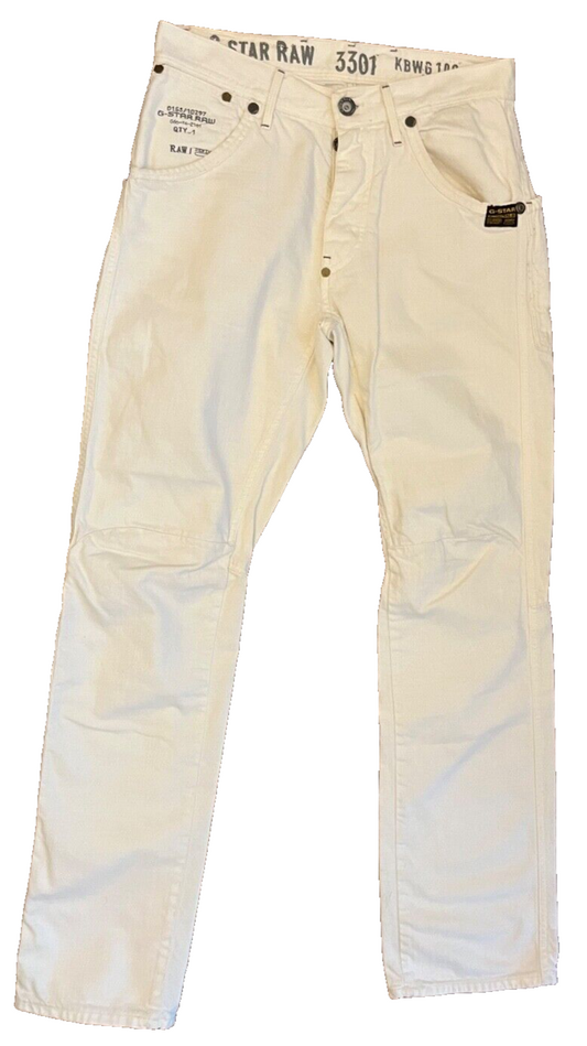 G Star Raw 3301 Jack Pant Jeans Denim White Cotton Trousers Size Men 31