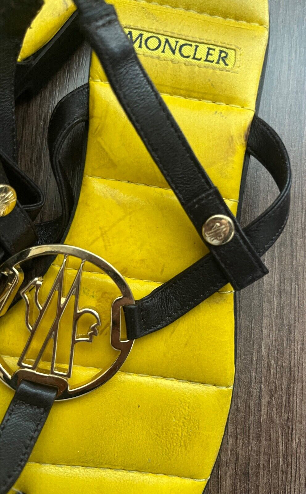 Moncler Sandals Flip Flops Yellow Rubber Leather Women Size 36 Made in Italy