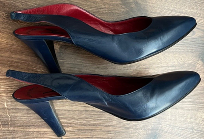 Vintage 80s Yves Saint Laurent YSL Leather Heel Shoes Pointy Toe Pumps Size 8 M
