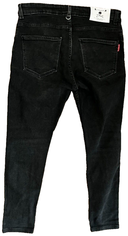 Rare Mastermind Japan Black Jeans Men 40x32 Skinny Fit Distressed Denim