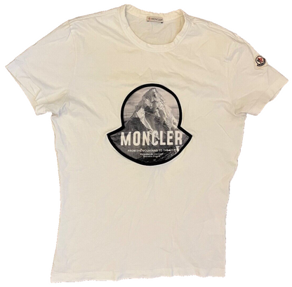 Moncler Shirt White Tee Big Logo Patch Cotton Size Men L