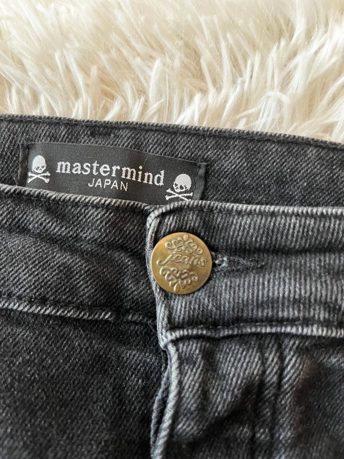 Rare Mastermind Japan Black Jeans Men 40x32 Skinny Fit Distressed Denim