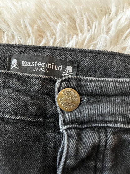 Rare Mastermind Japan Black Jeans Men 40x32 Skinny Fit Distressed Denim