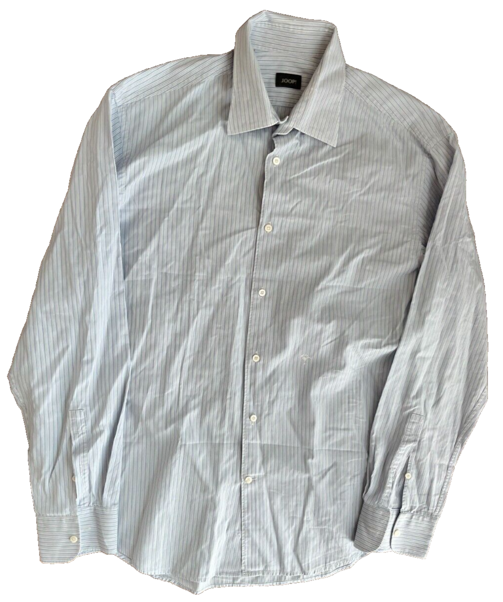 Joop! Button Up Shirt Striped White Light Blue Cotton Men Size 41 / 16