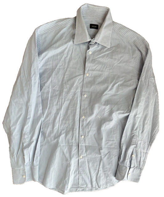 Joop! Button Up Shirt Striped White Light Blue Cotton Men Size 41 / 16