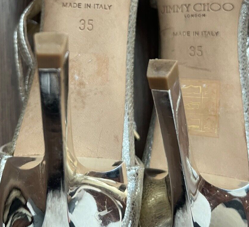 Jimmy Choo Lance 100 Glitter Leather Heel Shoes Pointy Toe Pumps Women Size 35