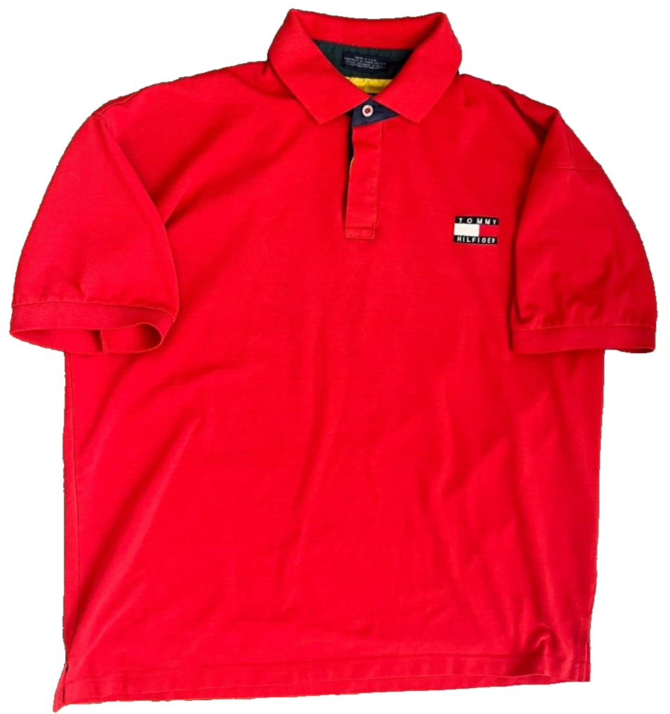 Vintage Tommy Hilfiger Polo Shirt Red Cotton Made in USA Size Men XXL