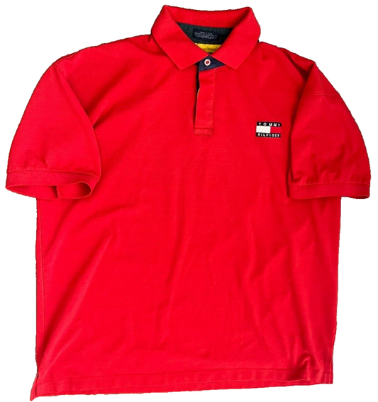 Vintage Tommy Hilfiger Polo Shirt Red Cotton Made in USA Size Men XXL