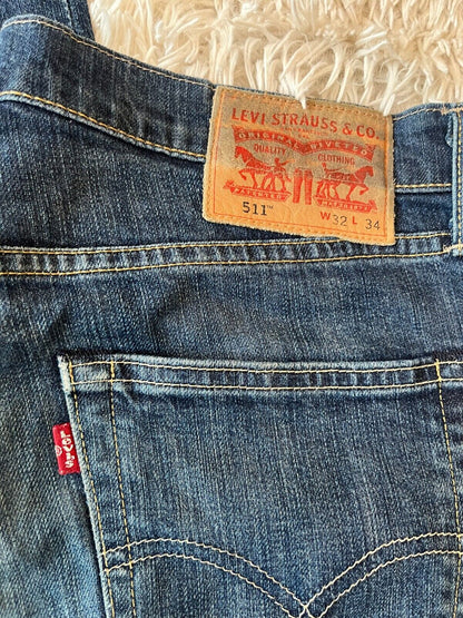 Levis 511 Blue Jeans Mens 32x34 Slim Fit Straight Leg Denim Red Tab