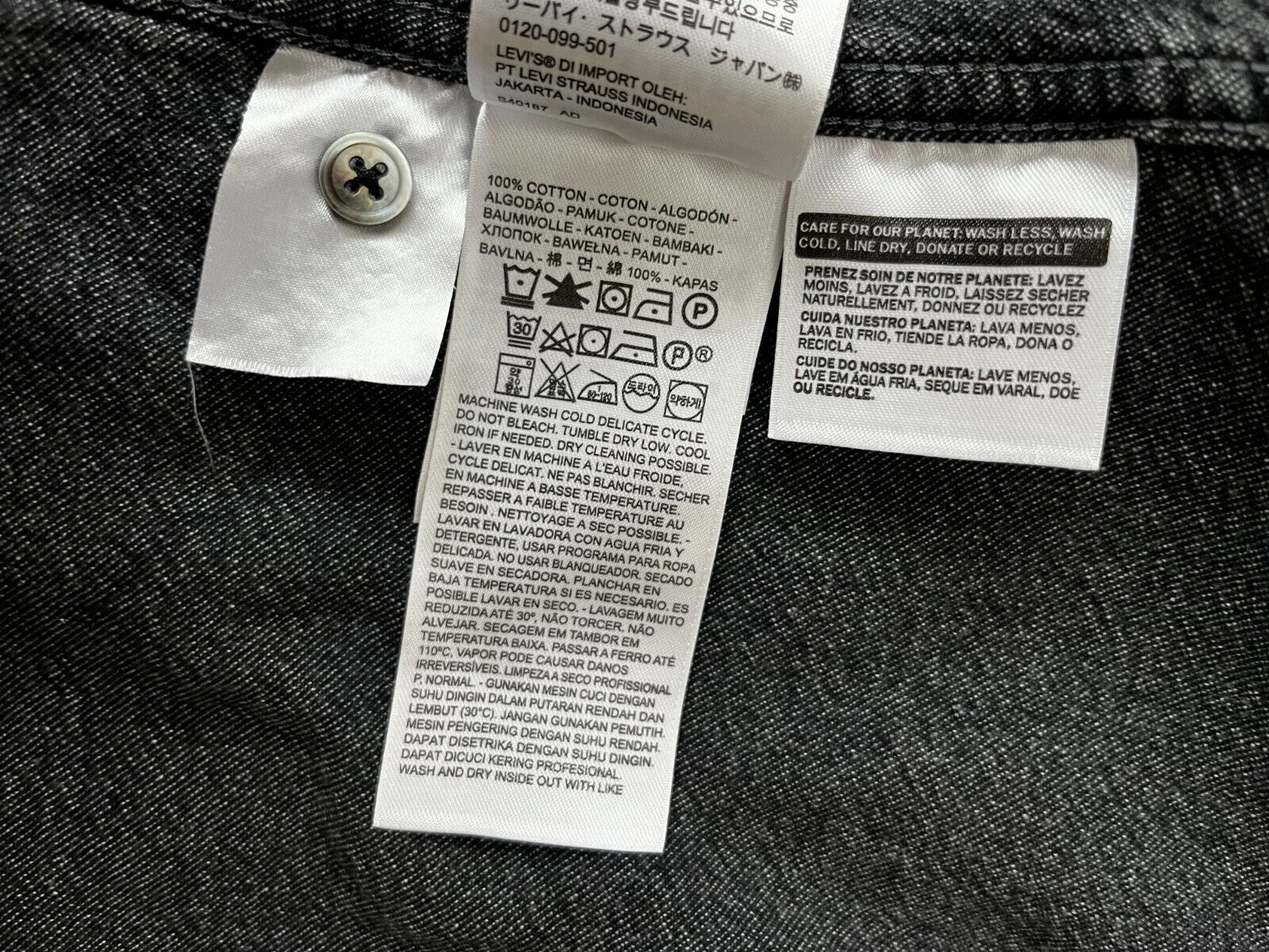 Levi's Strauss Button Up Shirt Denim Cotton Gray Men Size S