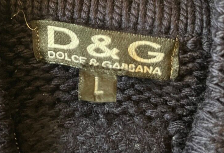 Vintage Dolce Gabbana Sweater Blue Knit Jacket Full Zip Men Size L