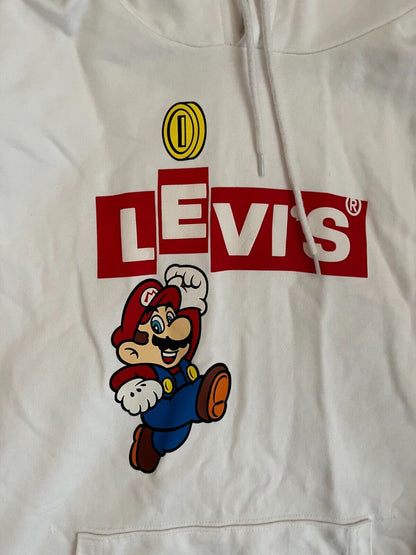 Levis Hoodie Mario Nintendo Sweater Sweatshirt Pullover White Size Men M