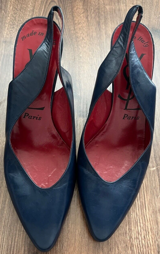 Vintage 80s Yves Saint Laurent YSL Leather Heel Shoes Pointy Toe Pumps Size 8 M