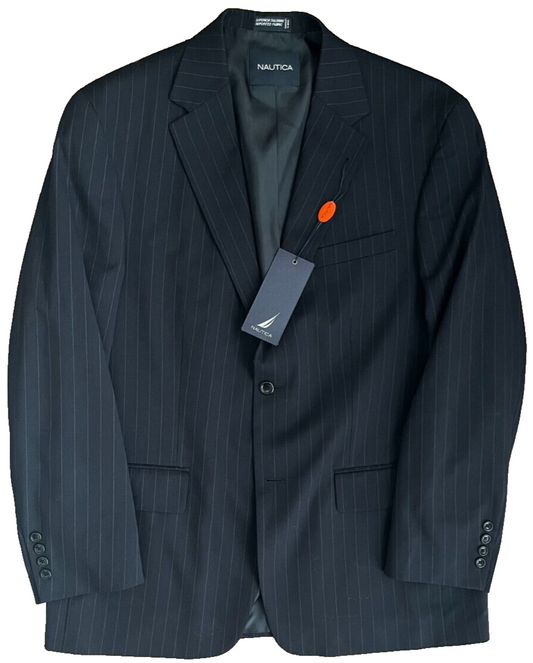 BNWT Nautica Wool Blazer Jacket Sport Coat Two Button Men Size 42R Black Striped