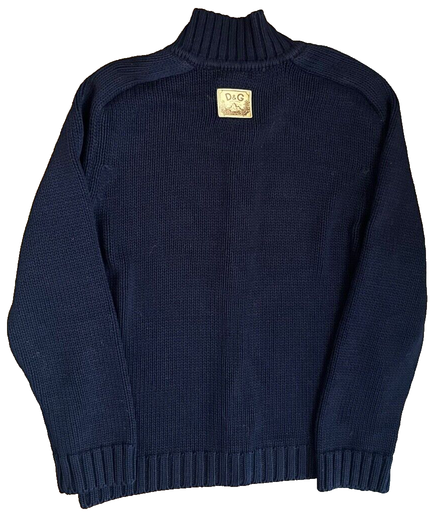 Vintage Dolce Gabbana Sweater Blue Knit Jacket Full Zip Men Size L