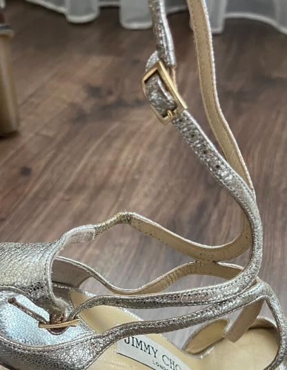 Jimmy Choo Lance 100 Glitter Leather Heel Shoes Pointy Toe Pumps Women Size 35