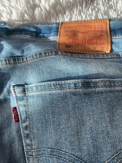 Levis 502 Blue Jeans Mens 34x32 Regular Fit Straight Leg Denim Red Tab