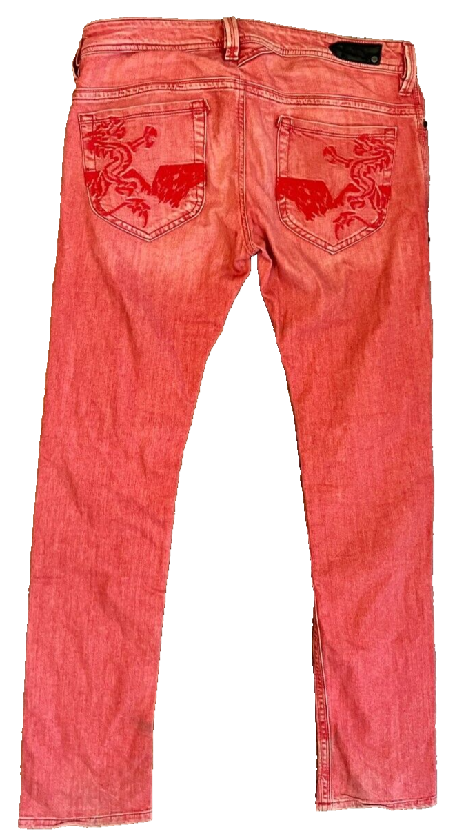 Diesel Industry Red Jeans Men Size 31 Slim Fit Stretch Straight Leg Denim