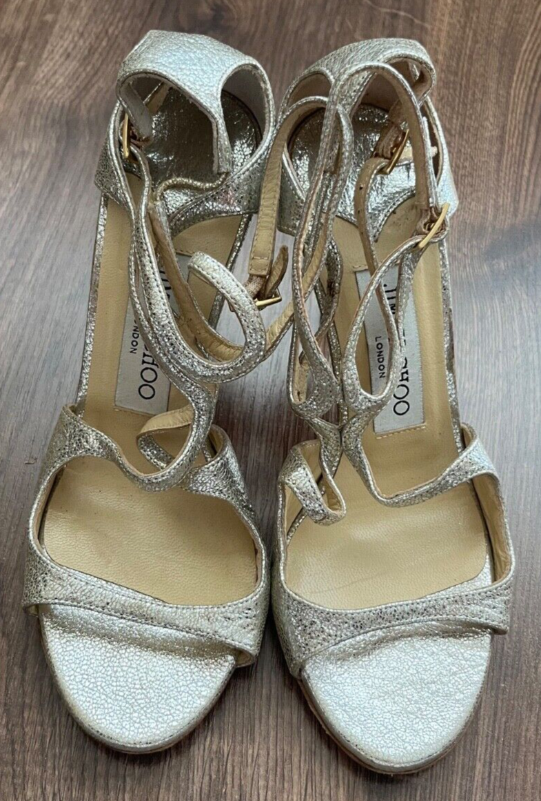 Jimmy Choo Lance 100 Glitter Leather Heel Shoes Pointy Toe Pumps Women Size 35