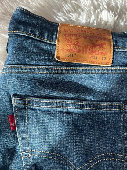 Levis 511 Blue Jeans Mens 34x32 Slim Fit Straight Leg Denim Red Blank Tab