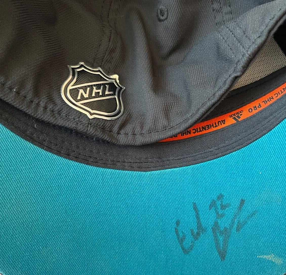 San Jose Sharks NHL 2017 Ice Hockey Hat Full Cap Signed Adidas Fitmax Size S / M