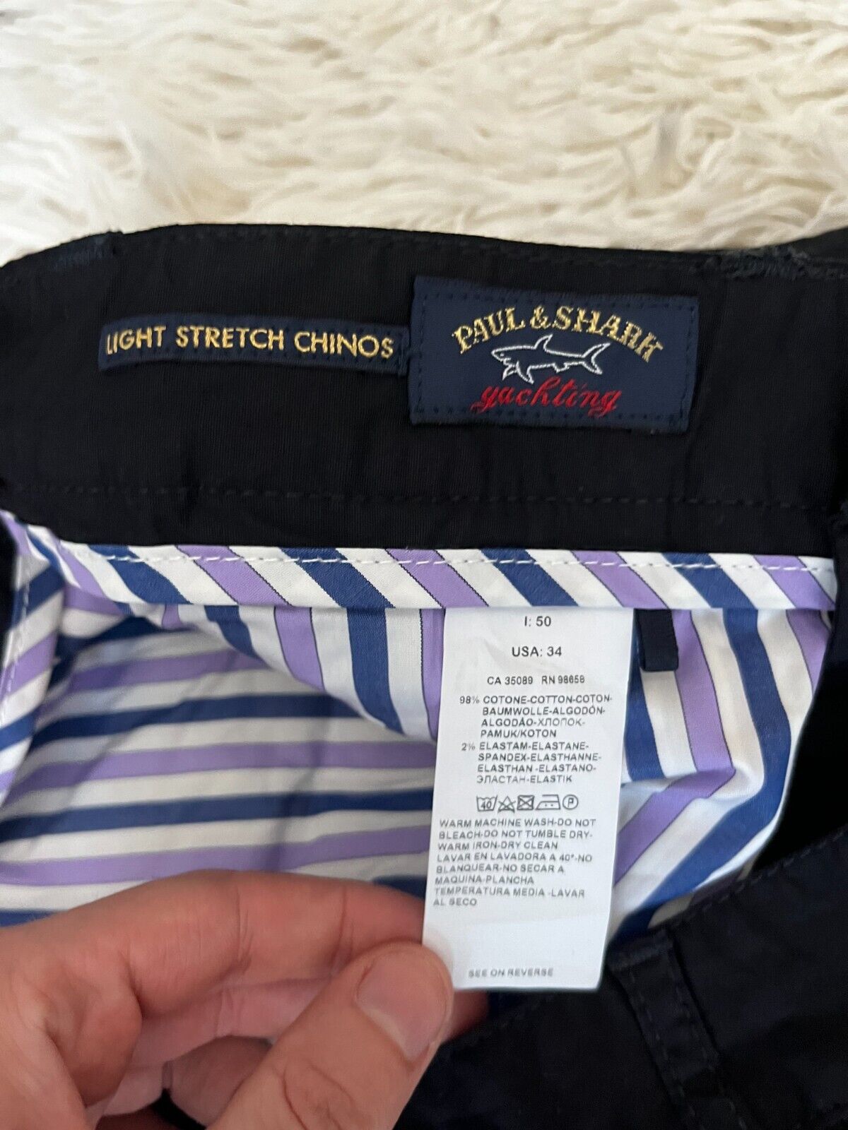 Paul Shark Yachting Light Stretch Chinos Pants Trousers Cotton USA 34
