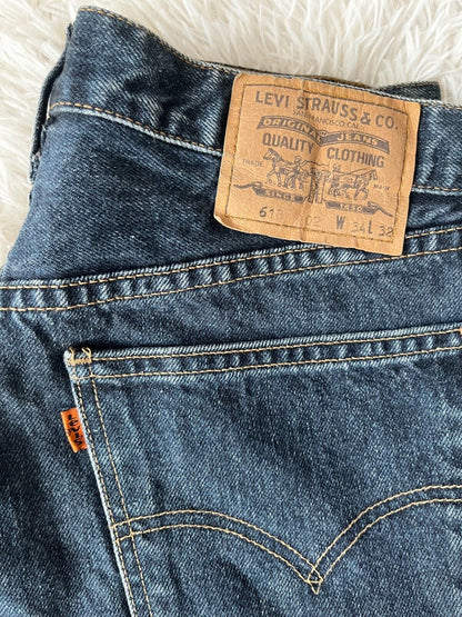 Vintage Levis 618 Blue Jeans Men 34x32 Straight Fit Denim Button Fly Orange Tab