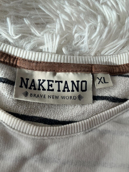 Naketano Sweater Sweatshirt Pullover Crewneck White Striped Men Size XL