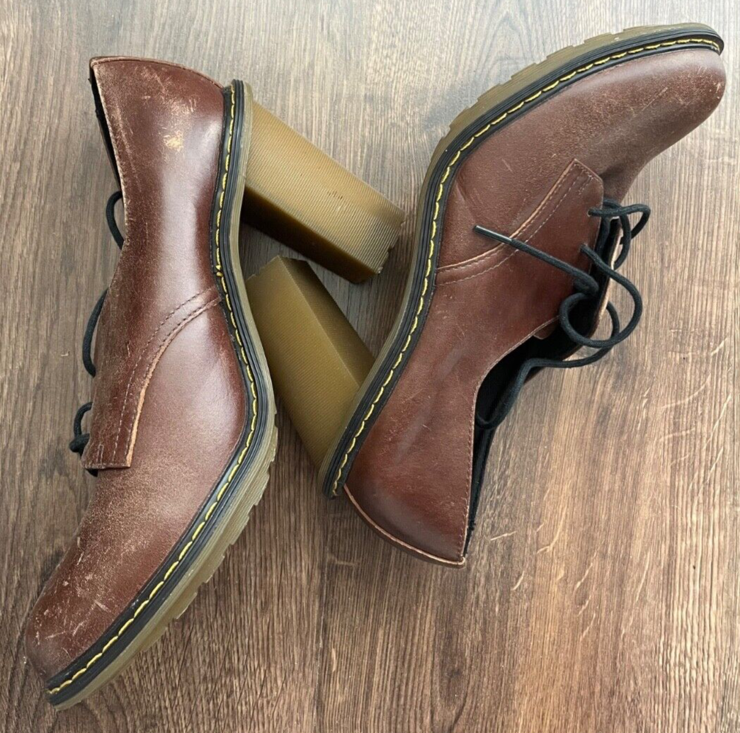 Dr Martens Jinelle Brown Leather Chunky Heel Platform Shoes Women Size 41