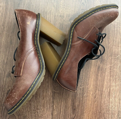 Dr Martens Jinelle Brown Leather Chunky Heel Platform Shoes Women Size 41