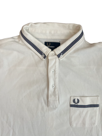 Fred Perry Polo Shirt Pocket White Cotton Slim Fit Men Size XL